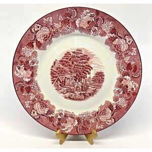 Vintage Wood & Sons English Scenery Red Transferware 12” Round Serving Platter